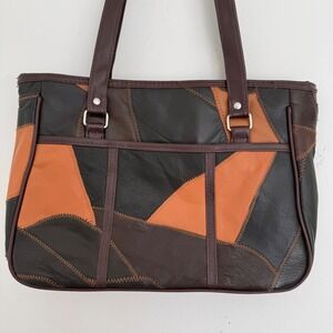 New Vintage Retro Patchwork Leather Handbag Purse‎ Shoulder Bag Boho Full Zip